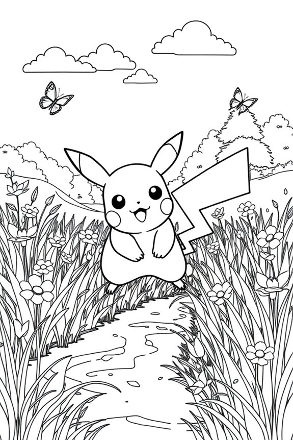 Pikachu Nature Scene Coloring Sheet