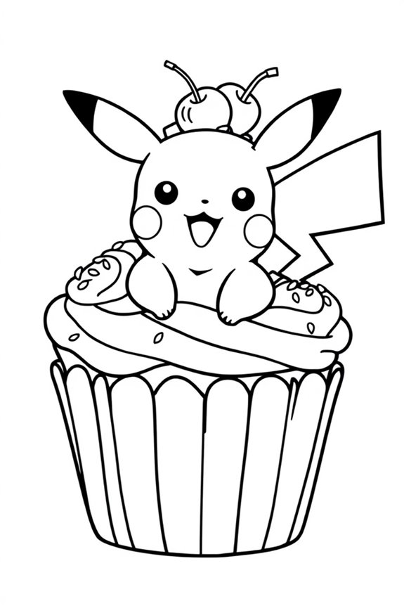 Pikachu in a Cupcake Coloring Sheet