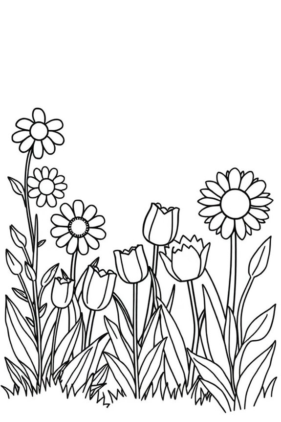 Simple Flower Garden Coloring Sheet