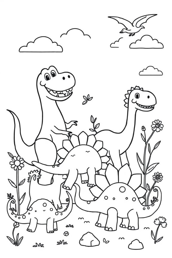Playful Dinosaurs Coloring Sheet