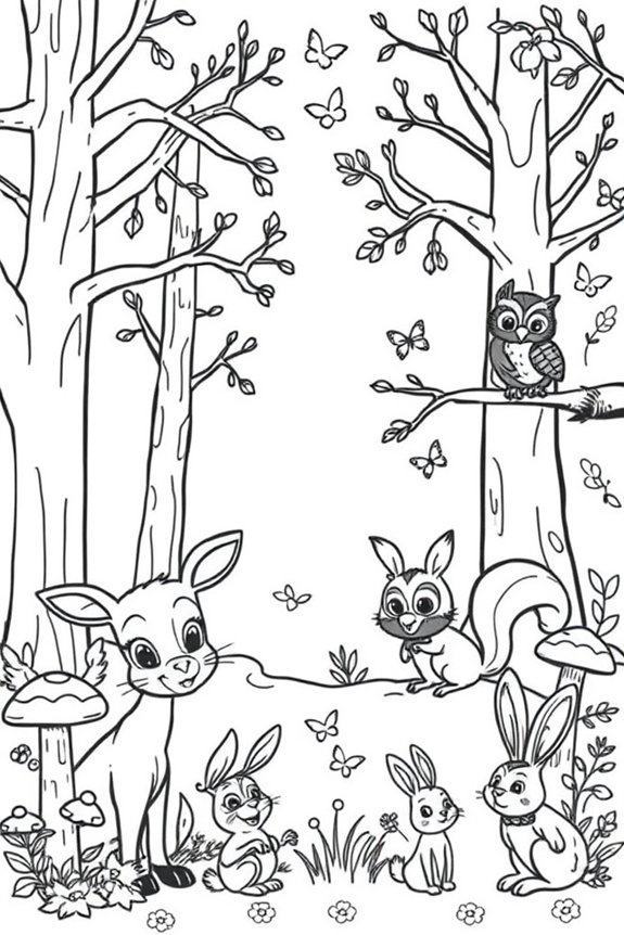 Happy Forest Animals Coloring Sheet