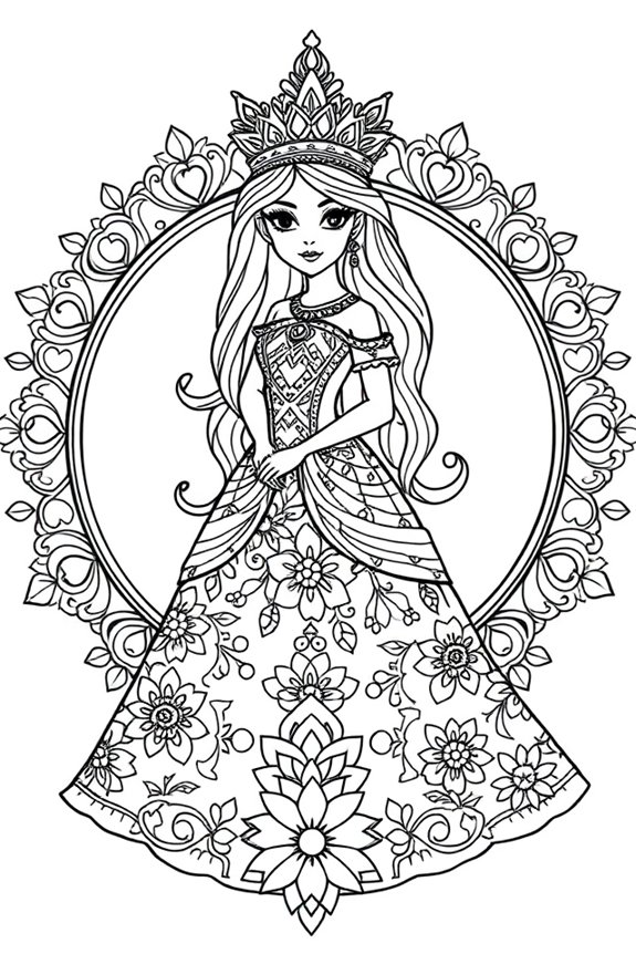 Mandala Princess Design coloring sheet
