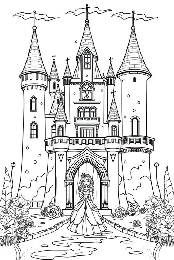 Fantasy Castle with Princess coloring sheet