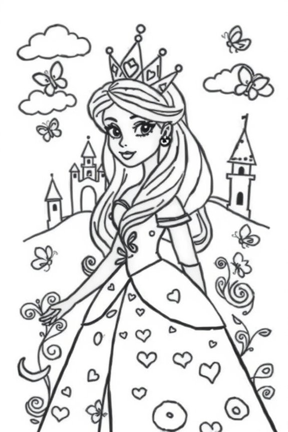 Princess Portrait with Simple Patterns coloring sheet
