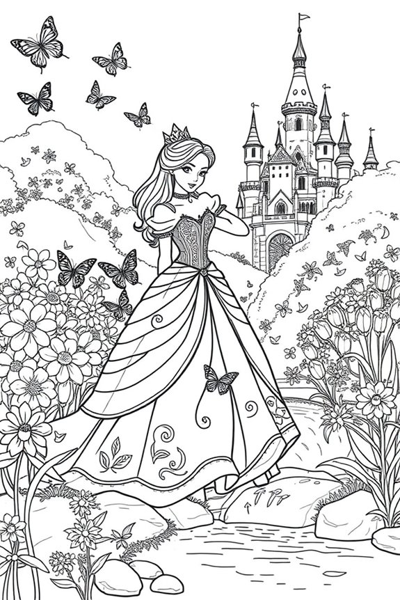 Fairy Tale Princess Scene coloring sheet