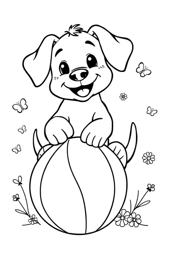 Playful Puppy with Ball Coloring Sheet