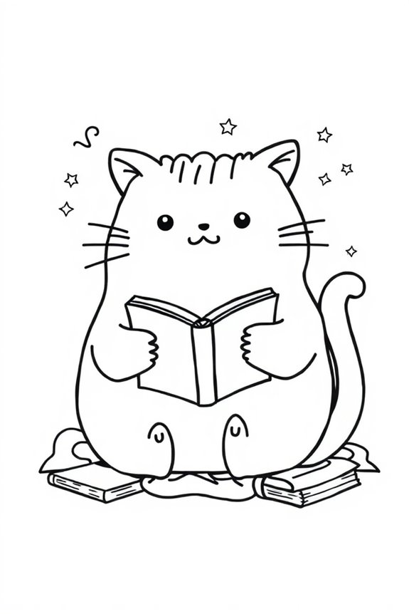 Pusheen Reading a Book Coloring Sheet