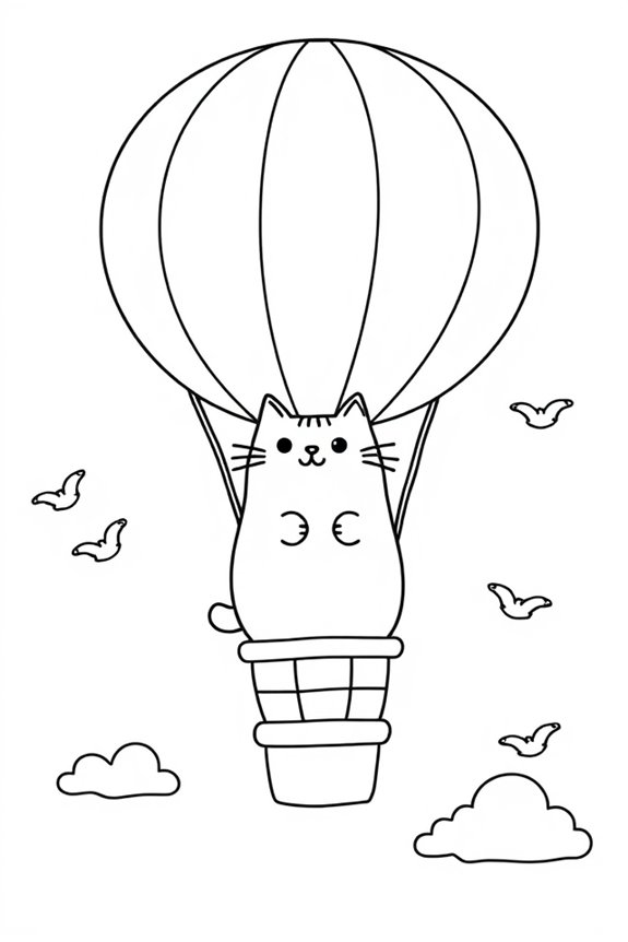 Pusheen in a Hot Air Balloon Coloring Sheet