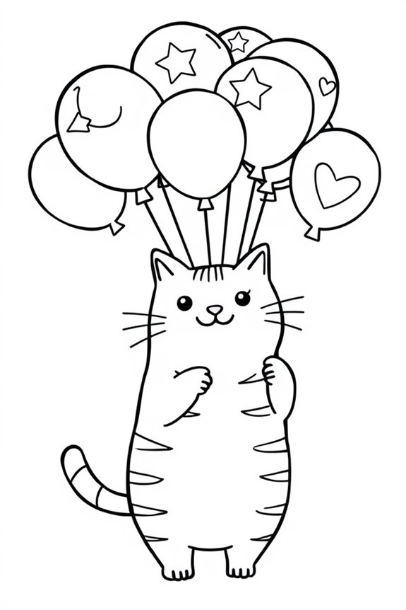 Pusheen with Balloons Coloring Sheet