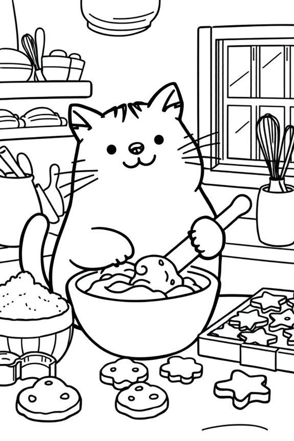Pusheen Baking Cookies Coloring Sheet