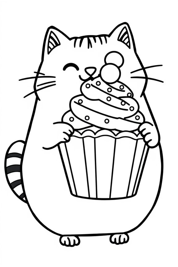 Pusheen with a Cupcake Coloring Sheet