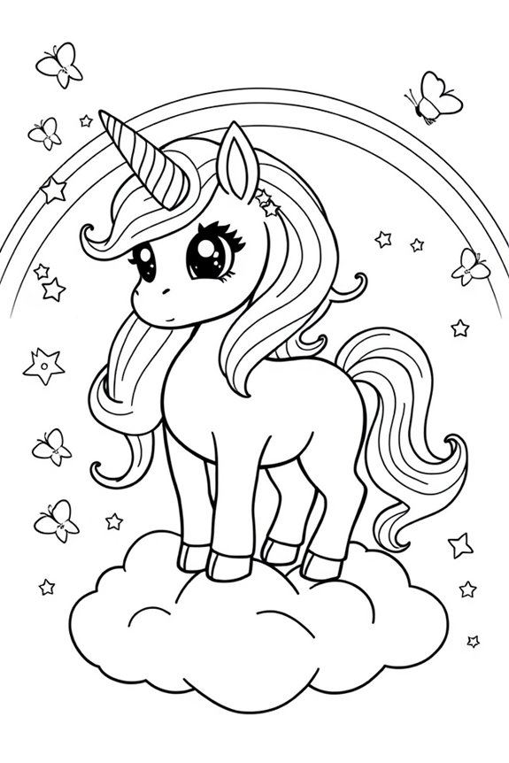 Cute Rainbow Unicorn Coloring Sheet