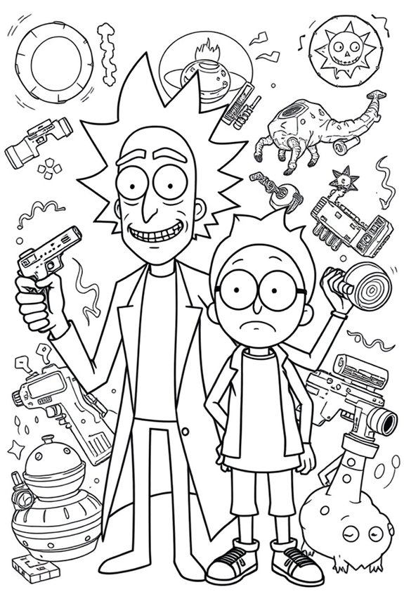 Rick and Morty Line Art Coloring Sheet