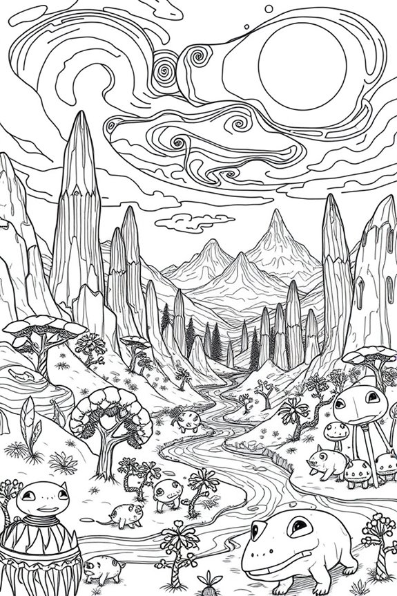 Alien Landscape Coloring Sheet