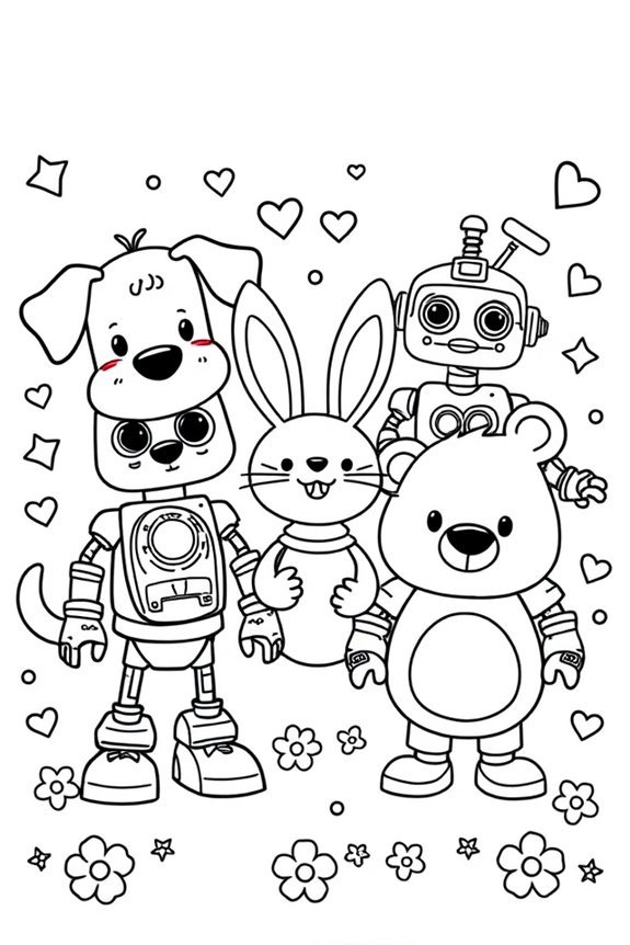 Cute Robot Animal Friends Coloring Sheet