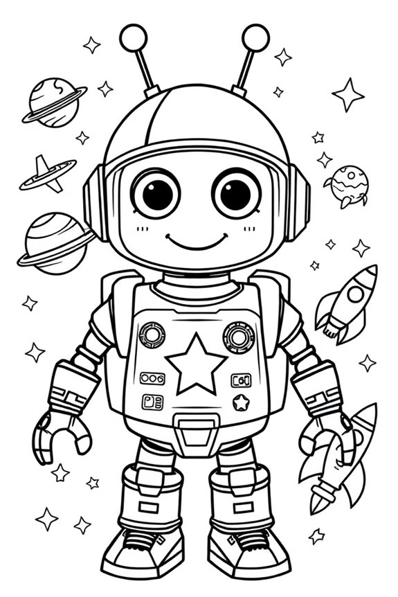 Space Explorer Robot Coloring Sheet