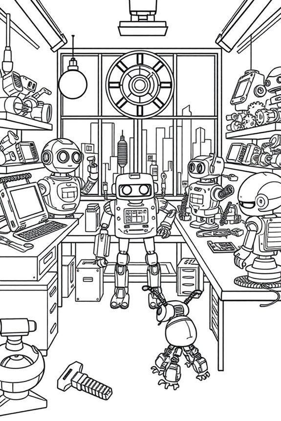 Robot Workshop Coloring Sheet