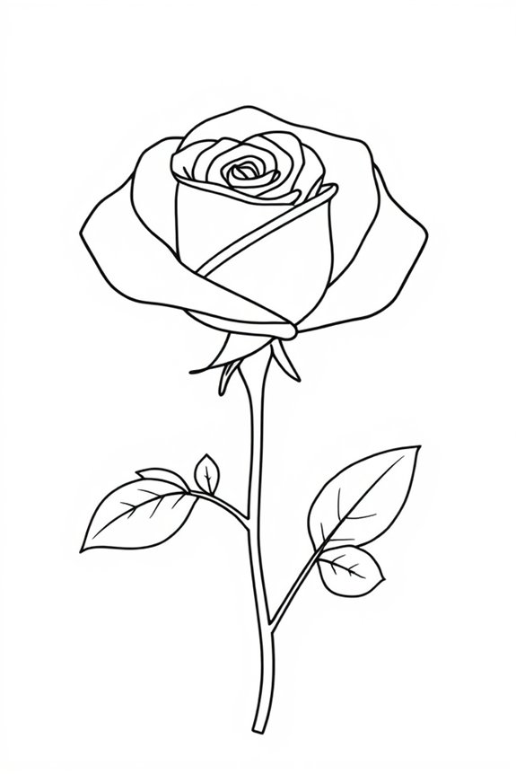 Simple Line Art Rose Coloring Sheet
