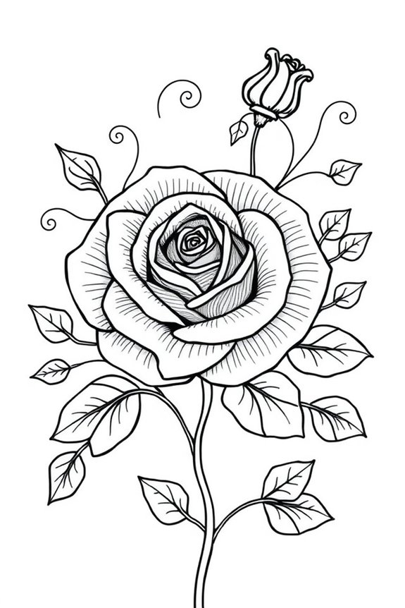 Whimsical Rose Coloring Sheet