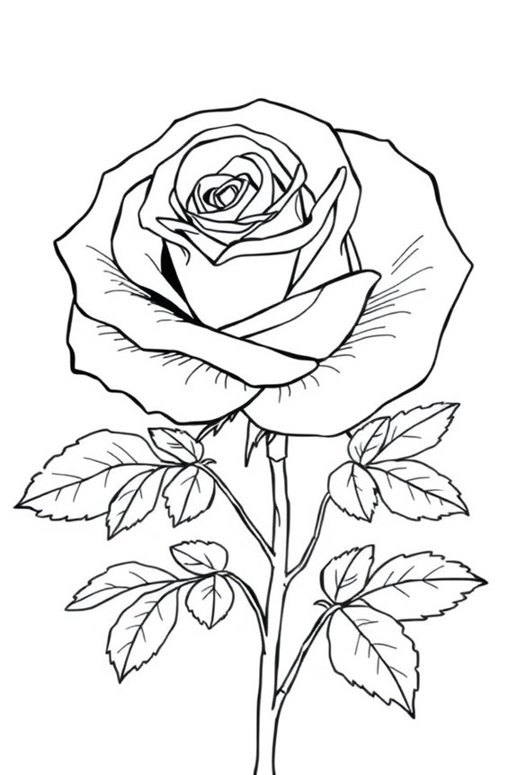 Realistic Rose Outline Coloring Sheet
