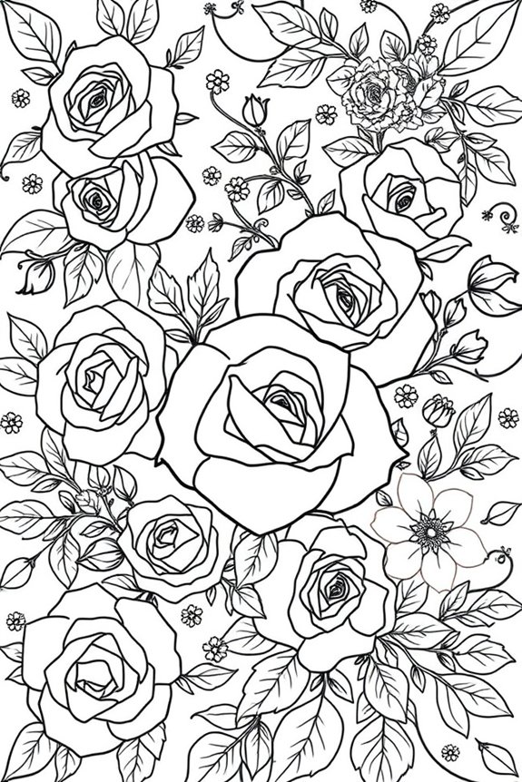 Floral Pattern Rose Coloring Sheet