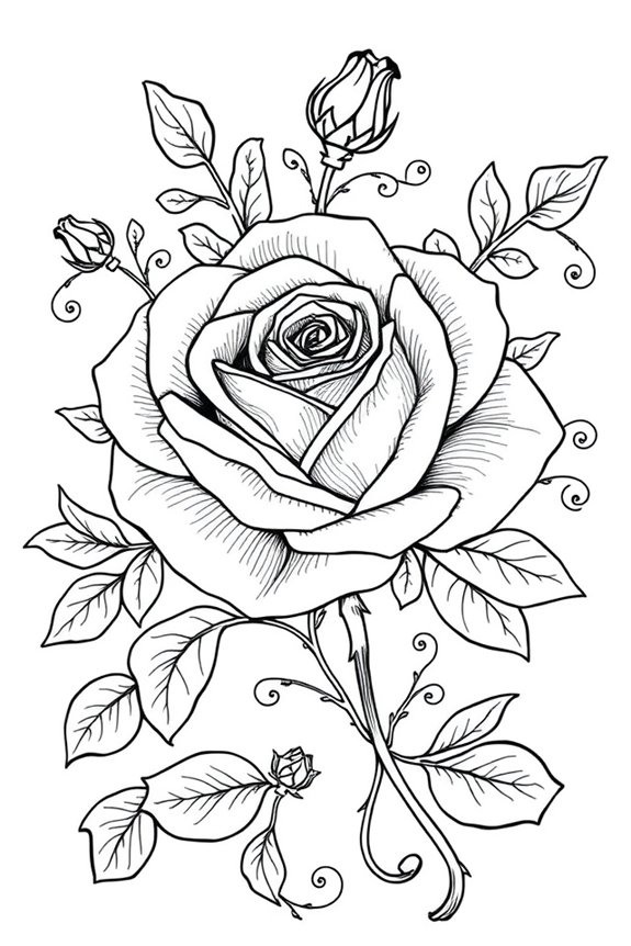 Intricate Rose Design Coloring Sheet