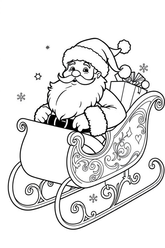 Santa in a Sleigh Coloring Sheet