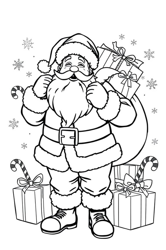 Santa with Presents Coloring Sheet