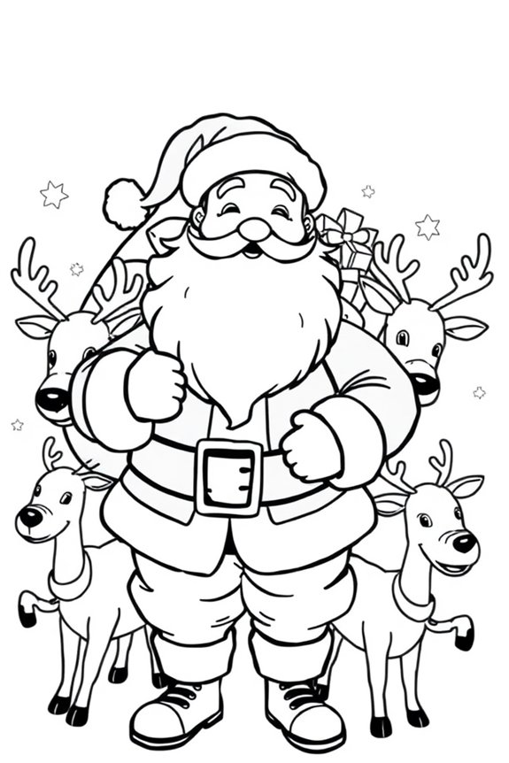 Santa and Reindeer Coloring Sheet