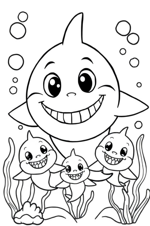 Friendly Shark Family Coloring Sheet