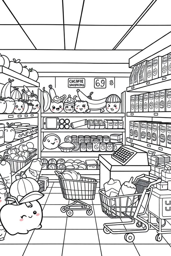 Shopkins Supermarket Scene Coloring Sheet