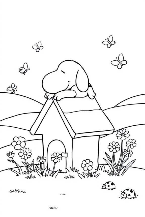 Snoopy in a Simple Garden Coloring Sheet