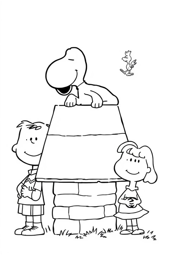 Snoopy with Friends Line Art Coloring Sheet