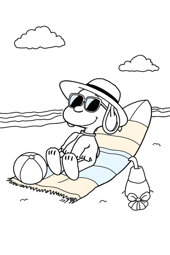 Snoopy on a Beach Day Coloring Sheet
