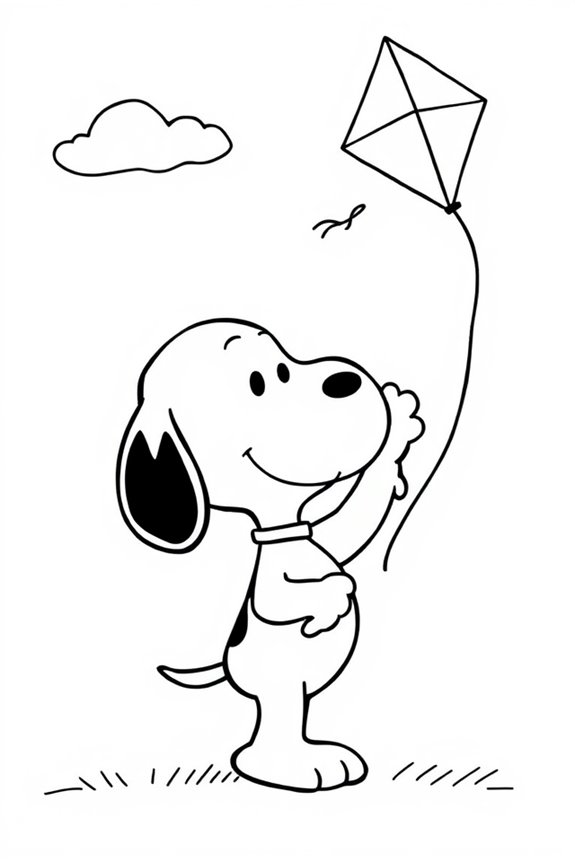 Snoopy Flying a Kite Coloring Sheet