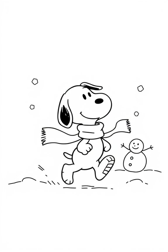 Snoopy Playing in the Snow Coloring Sheet