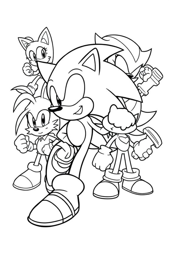 Sonic and Friends Group Coloring Sheet