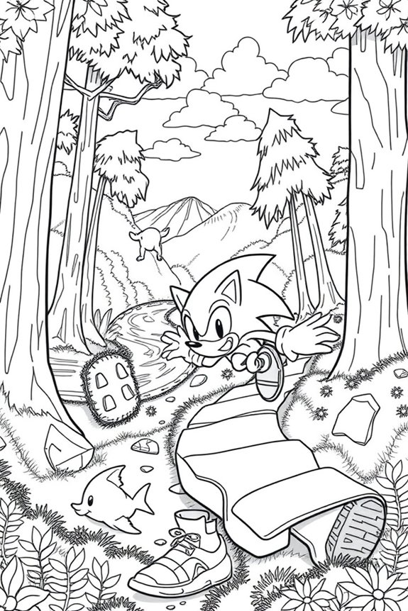 Sonic in a Nature Scene Coloring Sheet