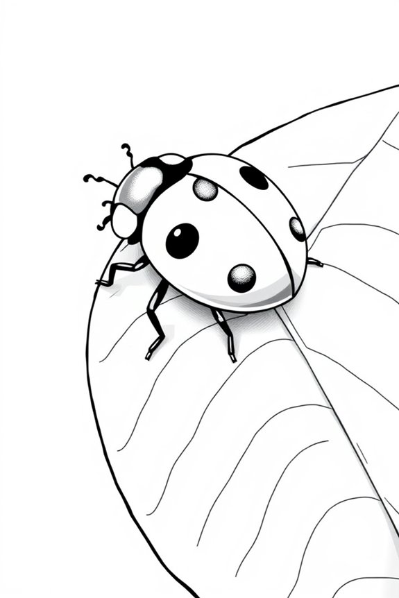 Ladybug on Leaf Coloring Sheet