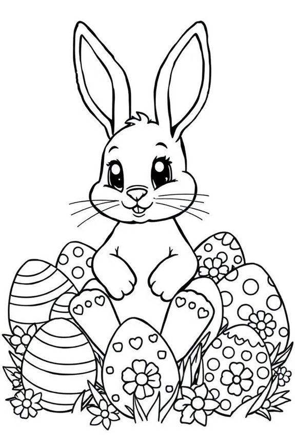 Bunny with Eggs Coloring Sheet