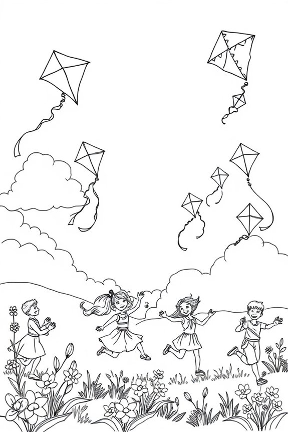 Kite Flying in the Sky Coloring Sheet