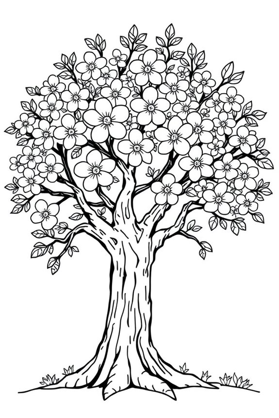 Trees with Blossoms Coloring Sheet