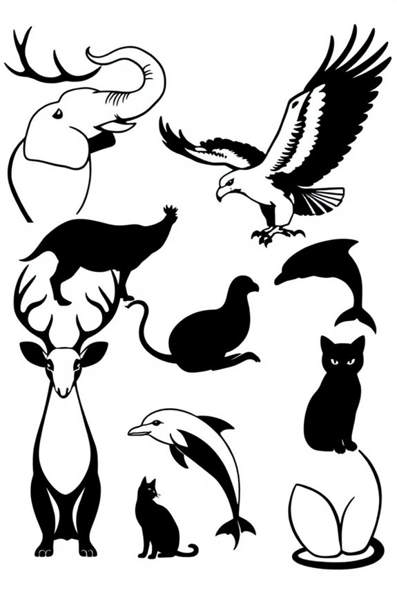 Animal Silhouettes Coloring Sheet