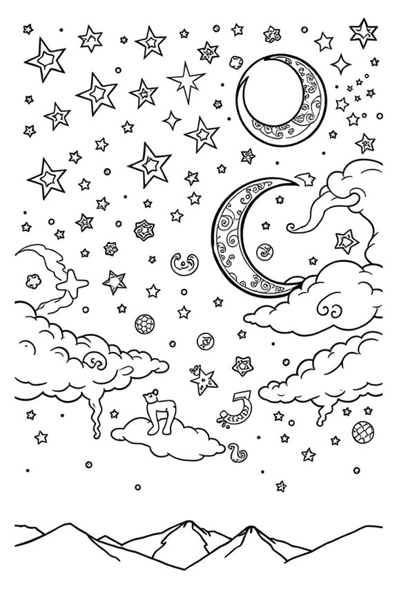 Starry Night Sky Coloring Sheet