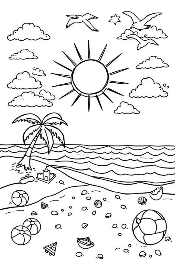 Colorful Beach Scene Coloring Sheet