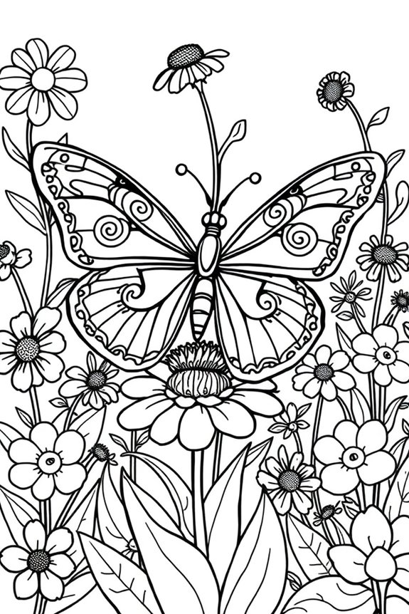 Butterfly in the Garden Coloring Sheet