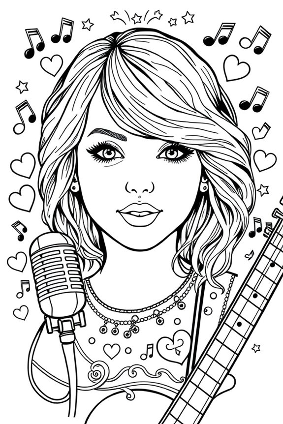 Taylor Swift Whimsical Portrait Coloring Sheet
