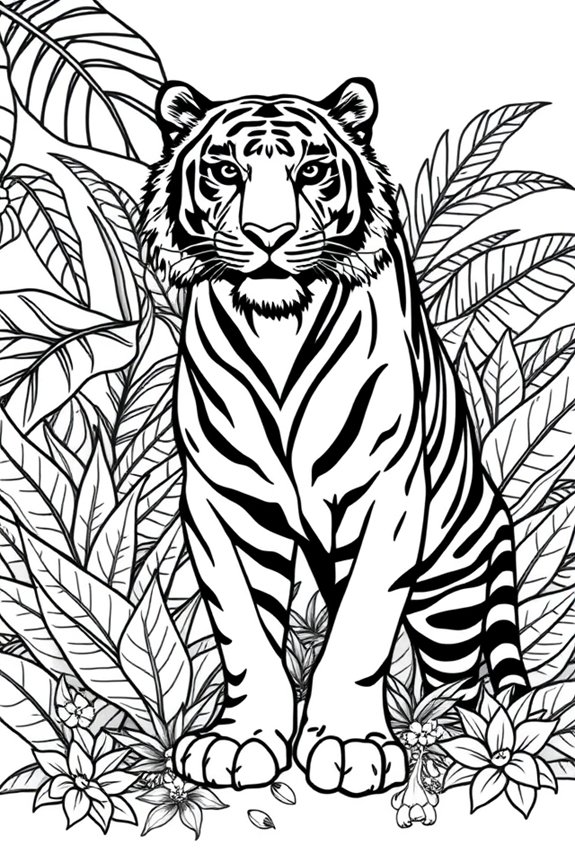 Tiger in a Jungle Coloring Sheet