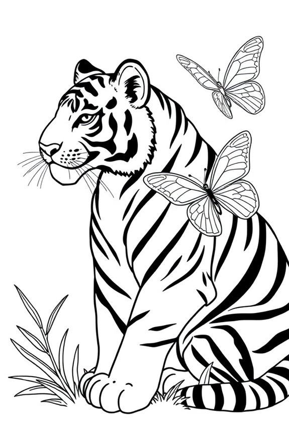Tiger and Butterfly Coloring Sheet