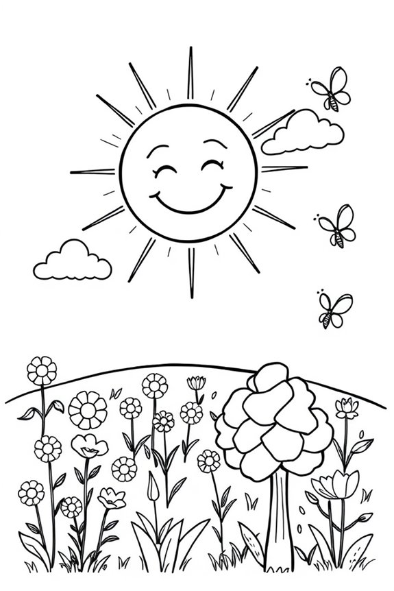 Sunny Day Scene Coloring Sheet
